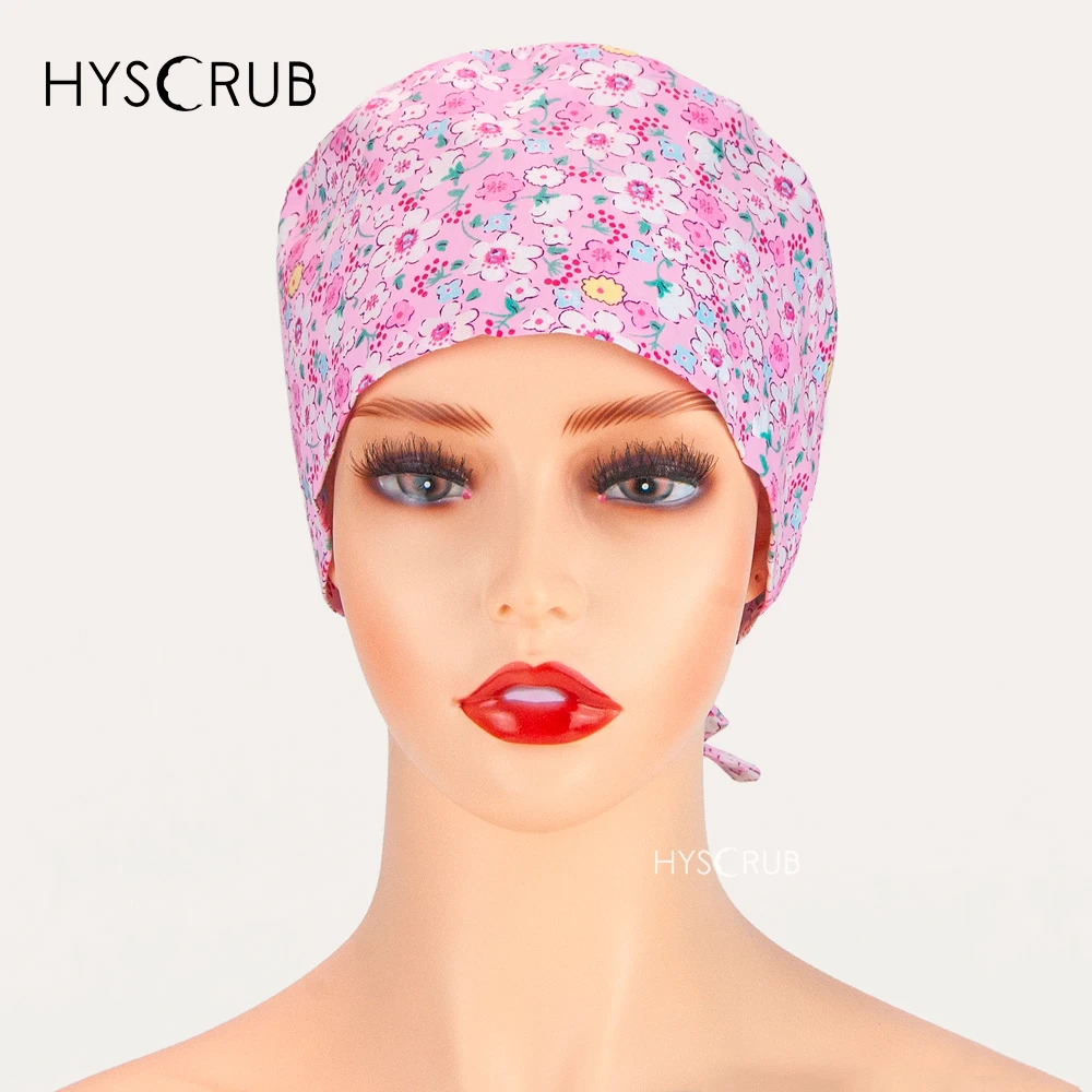 Rosa Blumendruck, Arzt, Krankenschwester, schützende Hygienekappe, Arbeitsuniform, Hut, medizinisches Gesundheitswesen, Staub, Peelings, Kappen und Maske