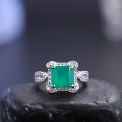 GEM'S BALLET Onyx Ring Women's Vintage 2.2Ct Natural Green Agate Gemstone Ring Solid 925 Sterling Silver Engagement Rings