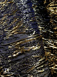 Super concave and convex texture, blue-gold three-dimensional vein, jacquard texture, embossed fabric, high-end designer fabric