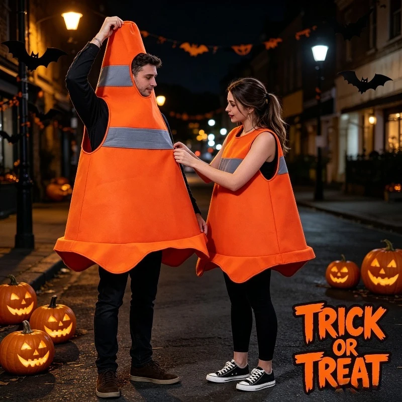 Cross-border Halloween traffic cone barrel reflective sponge suit adult children holiday party costume cosplay suit