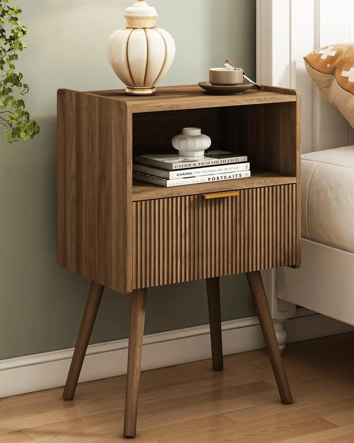 

Table With Storage Drawer And Open Wood Shelf, For Living Room, Bedroom And Small Spaces, Accent Night