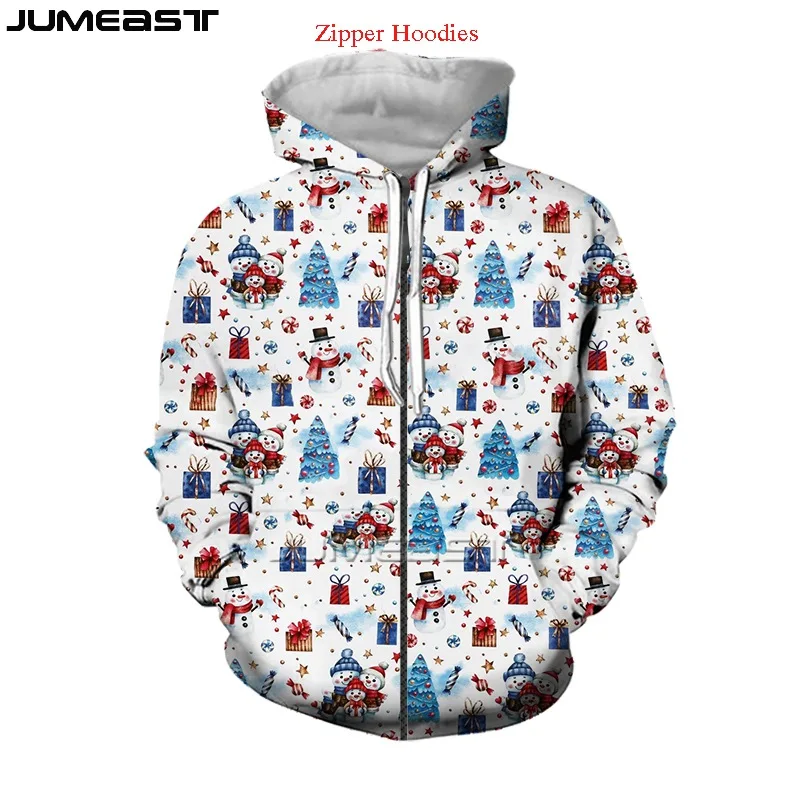 

Jumeast Men's Jacket Women's Hoodies Christmas Santa Claus Oversized Zipper Coat Streetwear Pullover Spring Autumn Tracksuit