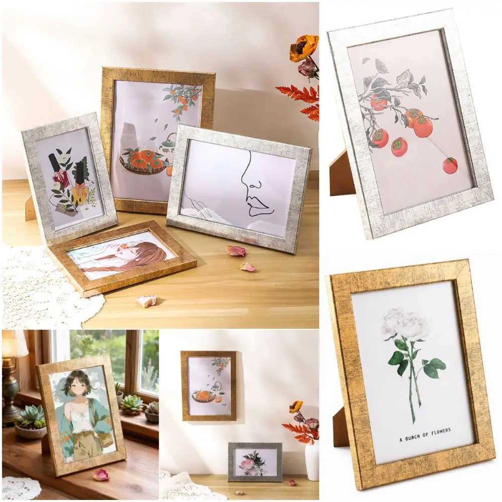 Creative Multi-sizes Photo Frame Wood Silver Gold Photo Stand Accessories Desktop Ornament Picture Frame Home Decoration
