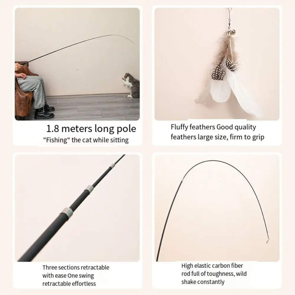 1.8m Cat Teaser Stick Four-section Telescopic Fishing Pole Wand Fishing Rod Catcher Cat Interactive Stick Tease Accessories