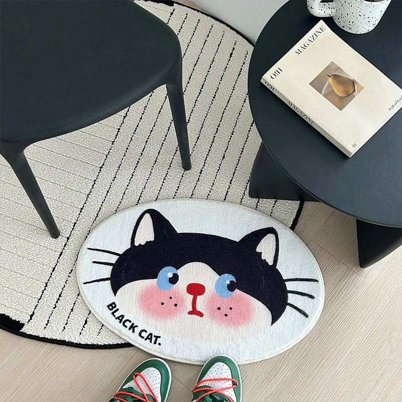 Children's bedroom carpet Living room area oval rug Cloakroom dressing table soft plush foot mat Cute cartoon cat floor mats 양탄자