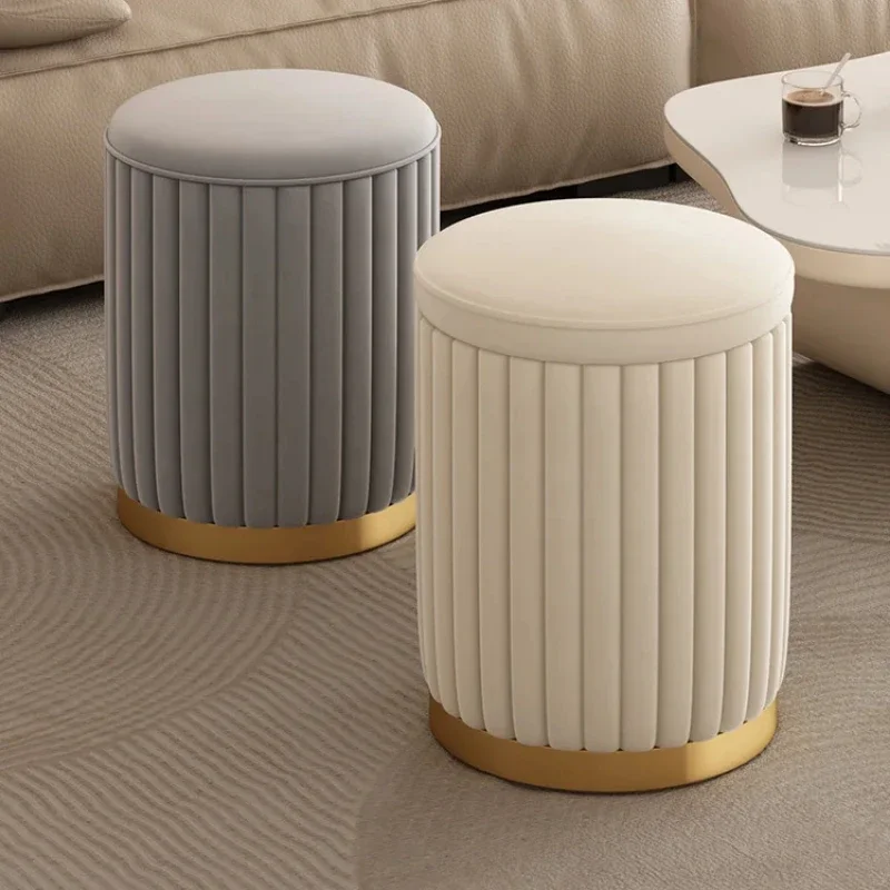 Minimalist Round Storage Stool, Modern Makeup Chair, Stylish Bedroom Accent, Versatile Nail Salon Dressing Table Chic