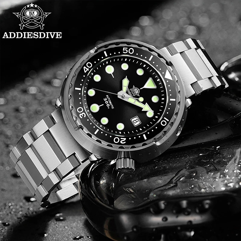 Addiesdive AD2522 التونة غواص ساعة أوتوماتيكية الياقوت 300 متر مقاوم للماء ساعات آلية الفولاذ المقاوم للصدأ مضيئة Reloj Hombres