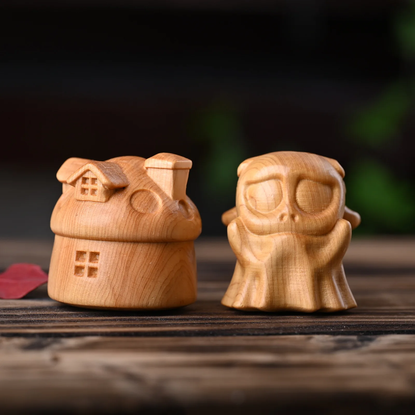 Cypress Wood Carved Halloween Ghost House Desktop Ornament Christmas Chimney Cabin Wooden Play Decor Hand Play Craft Gift