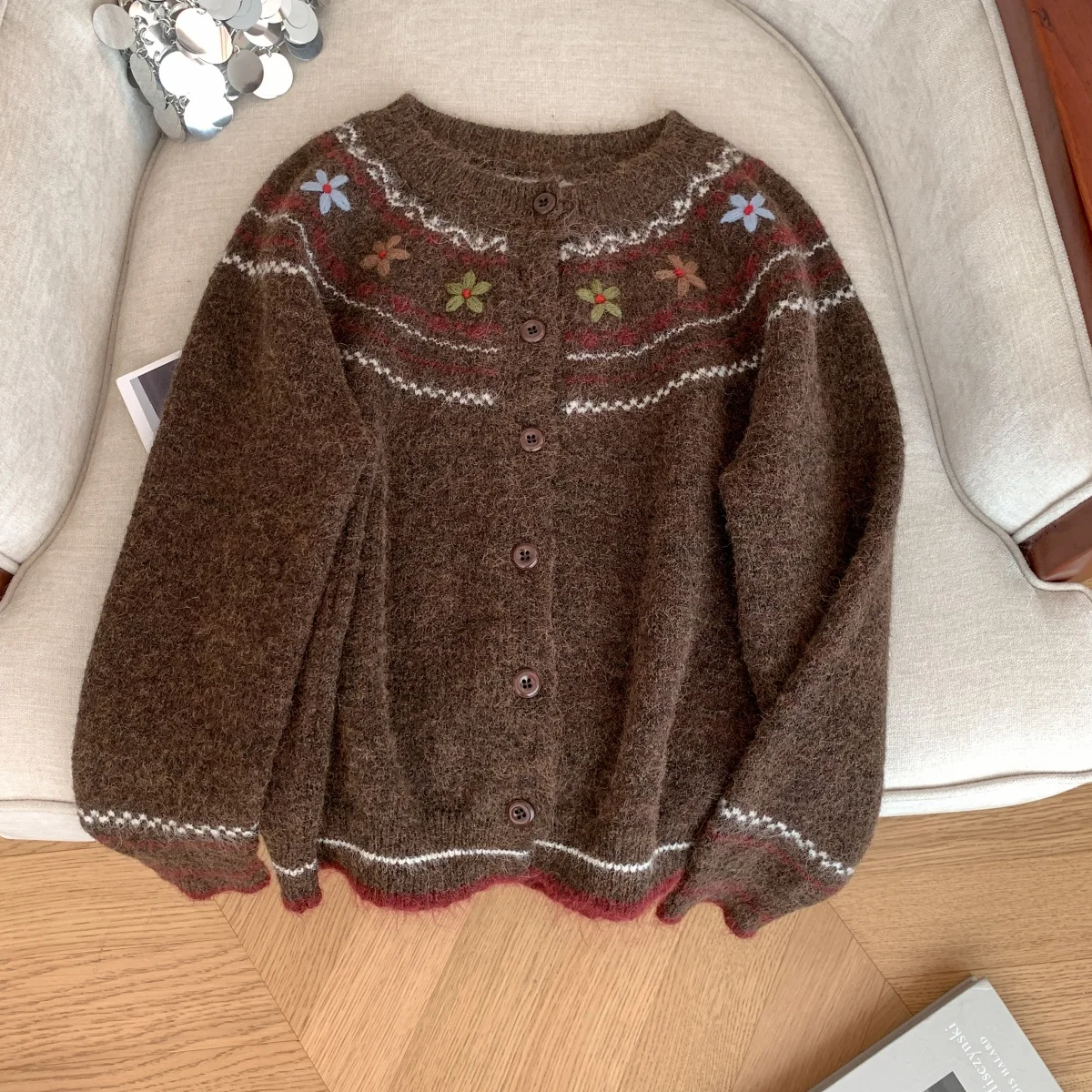 Dames abrikoos O-hals vest Japanse trui Vintage jaren 2000 Y2k Jumper Knitwear lange mouwen kasjmier trui lente herfst