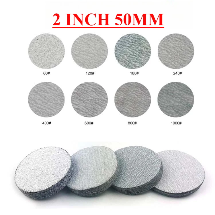 2 Inch 50mm White Sanding Paper 40-240 Grit Aluminum Oxide Sanding Discs Round Hook&Loop Dry Sanding Paper for Wood Grinding