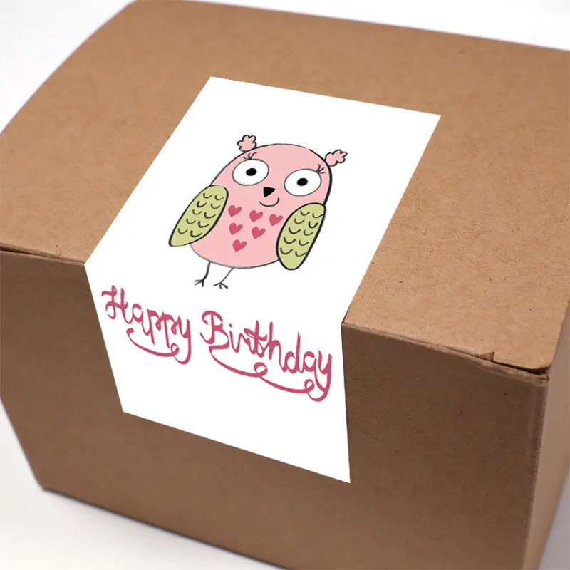 50Pcs/Pack Happy Birthday Stickers 5x8cm Rectangular Adhesive Labels Baking Cake Packaging Sticker Cartoon Decorative Sticker