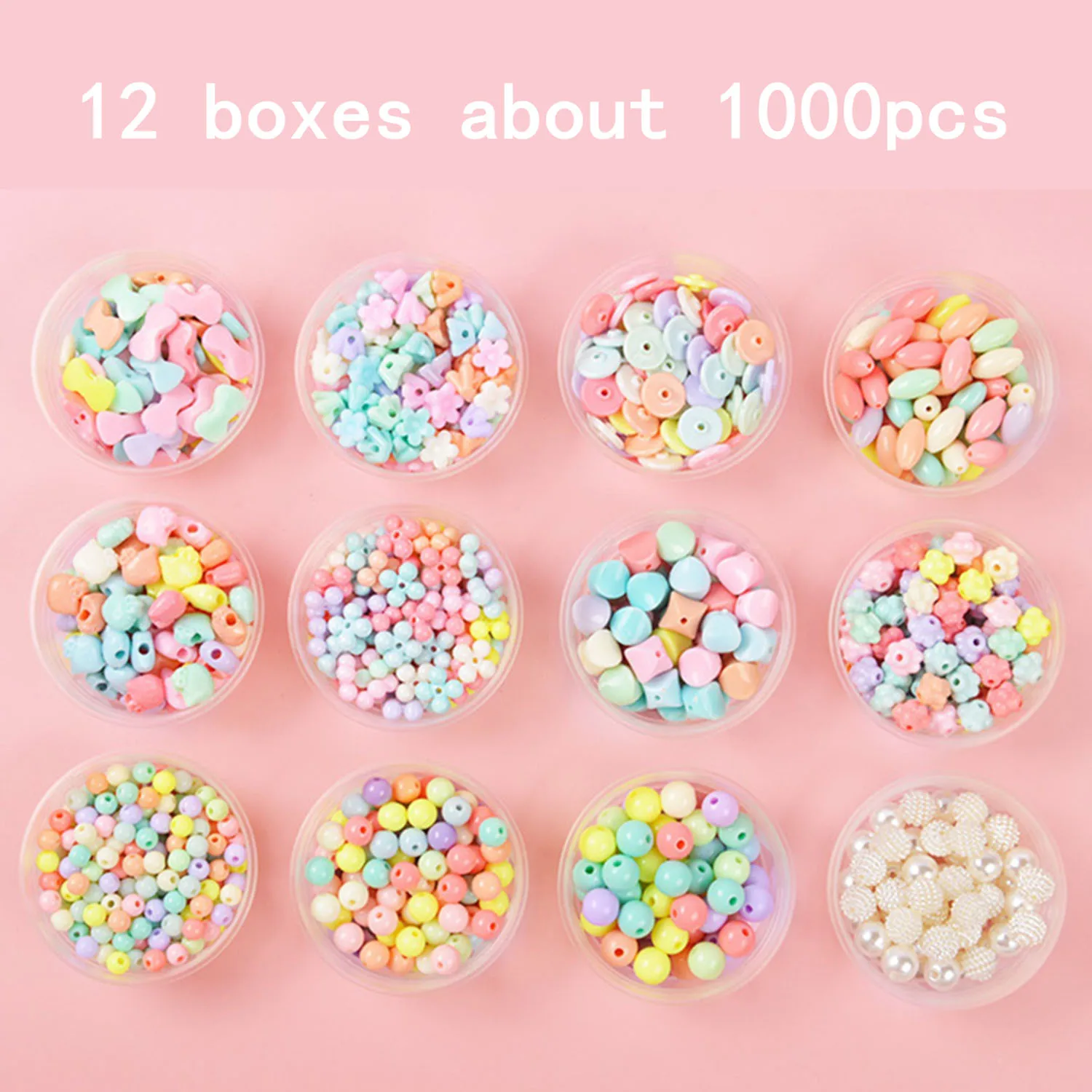 12 Styles DIY Acrylic Beads Kit Jewelry Bracelet Necklace Making Toy Set for Kids Girls Birthday Christmas Party Gift