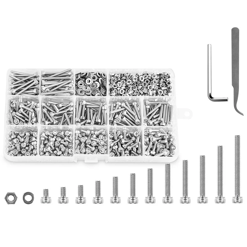 

JFBL Hot 1110PCS Stainless Steel M3 Socket Head Cap Screws And Nuts Flat Washer Assortment Kit Withalle Wrench And Tweezer