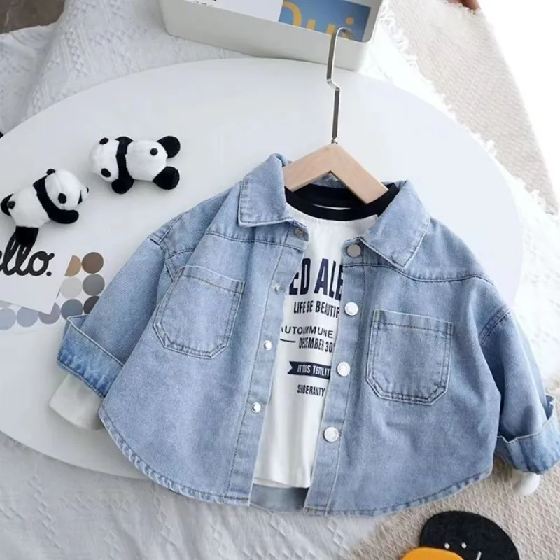 

1-6Y Children's Shirt Soft Denim Thin Coat Spring and Autumn Boys and Girls Baby Casual Shirt Children's Bottom Top