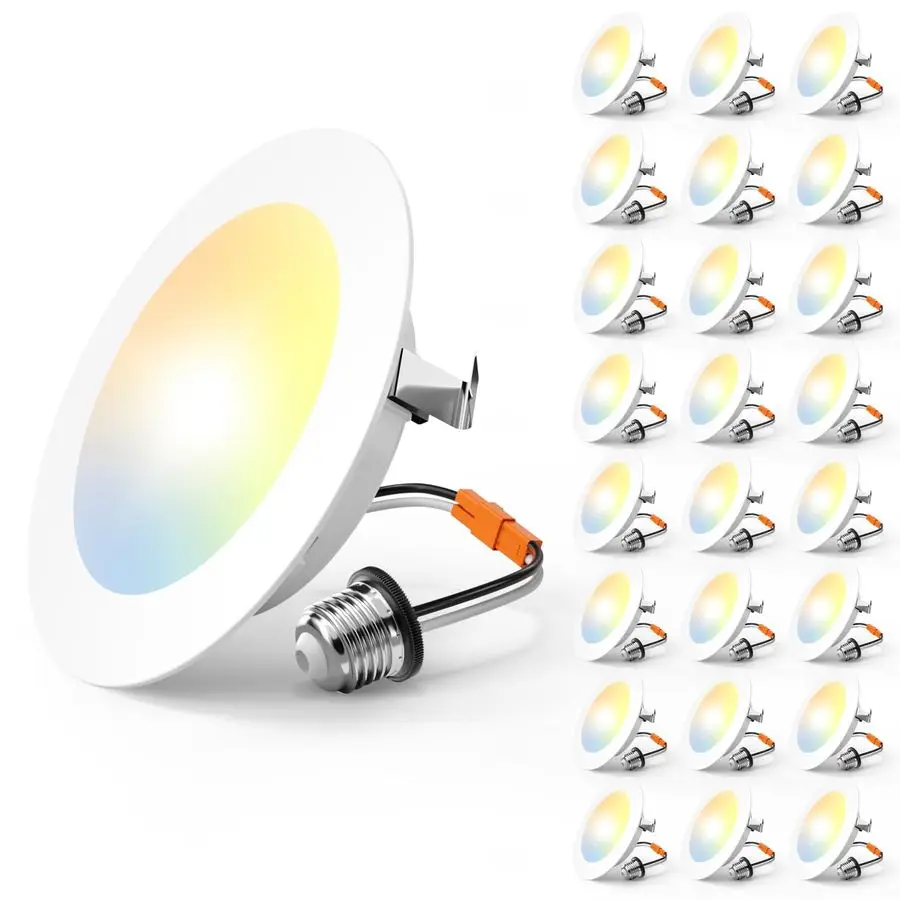 

Встраиваемые светильники 4 дюйма, 24 шт., плоские светодиодные потолочные светильники 5CCT, с возможностью выбора цветовой температуры 2700K, 3000K, 4000K, 5000K, 6000K, 7 Вт (эквивалент 60 Вт), яркость 700 лм