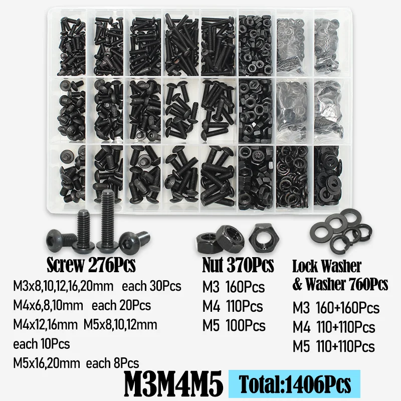 2510 bis 142 runder Sechskantschraubensatz M2 M2,5 M3 M4 M5 M6 Schwarz 10,9 Grade Innensechskant-Inbussantrieb Maschinenschrauben Bolzen ISO7 – Detail 9