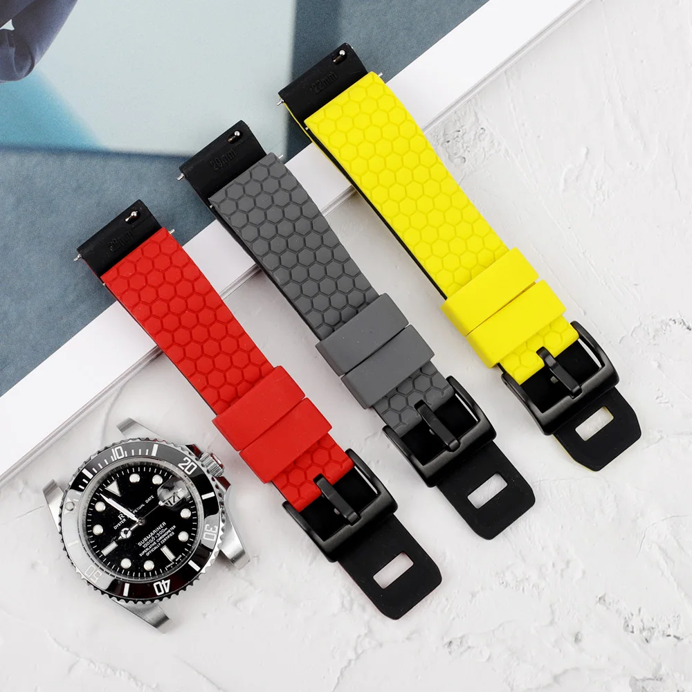 

Honeycomb Texture Silicone Watch Band Sport Waterproof Replacement Watch Straps Quick Release Wrist Bracelet Watchband 20mm 22mm