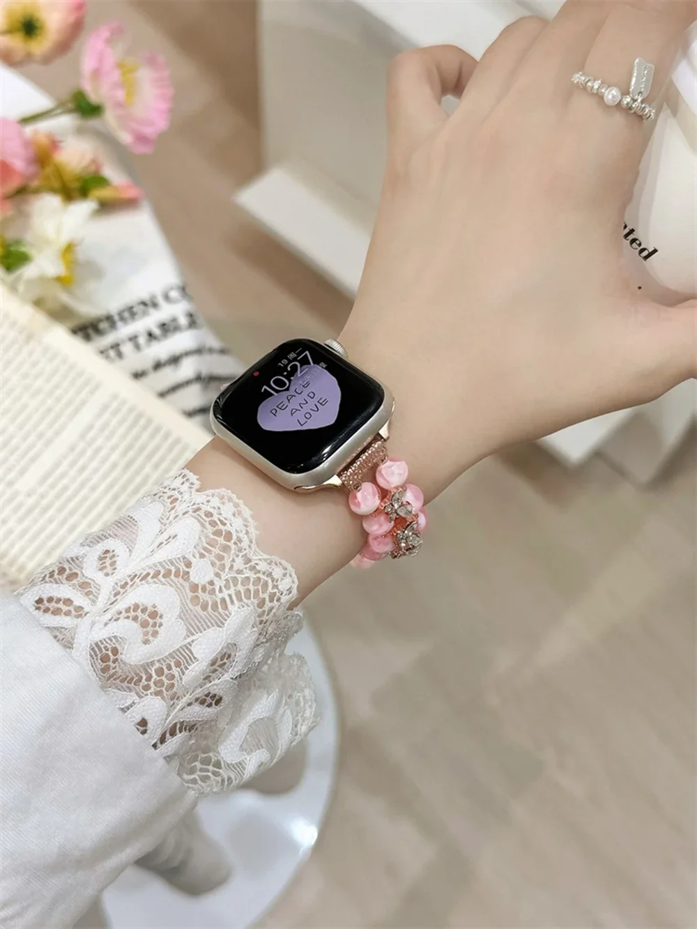 Luxury Beads Metal Link Band For Women  40mm 41mm 42mm elegant Strap For Apple Watch bling nice good hot selling
