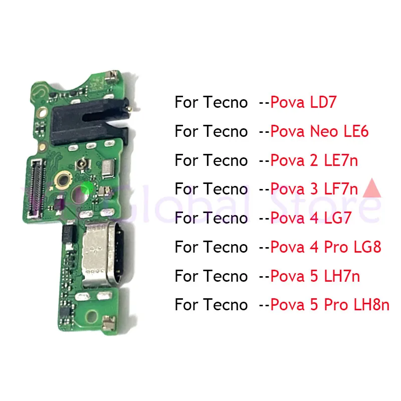 For Tecno Pova 2 3 4 5 Neo Pro LD7 LE6 LE7 LE6n LF7n LH7n LH8n LG7n LG8n USB Charging Board Dock Port Flex Cable Repair Parts