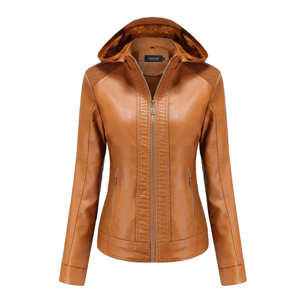 Nice Pop European and American autumn and winter women\'s clothes detachable hooded leather clothes women\'s Plush warm jacket