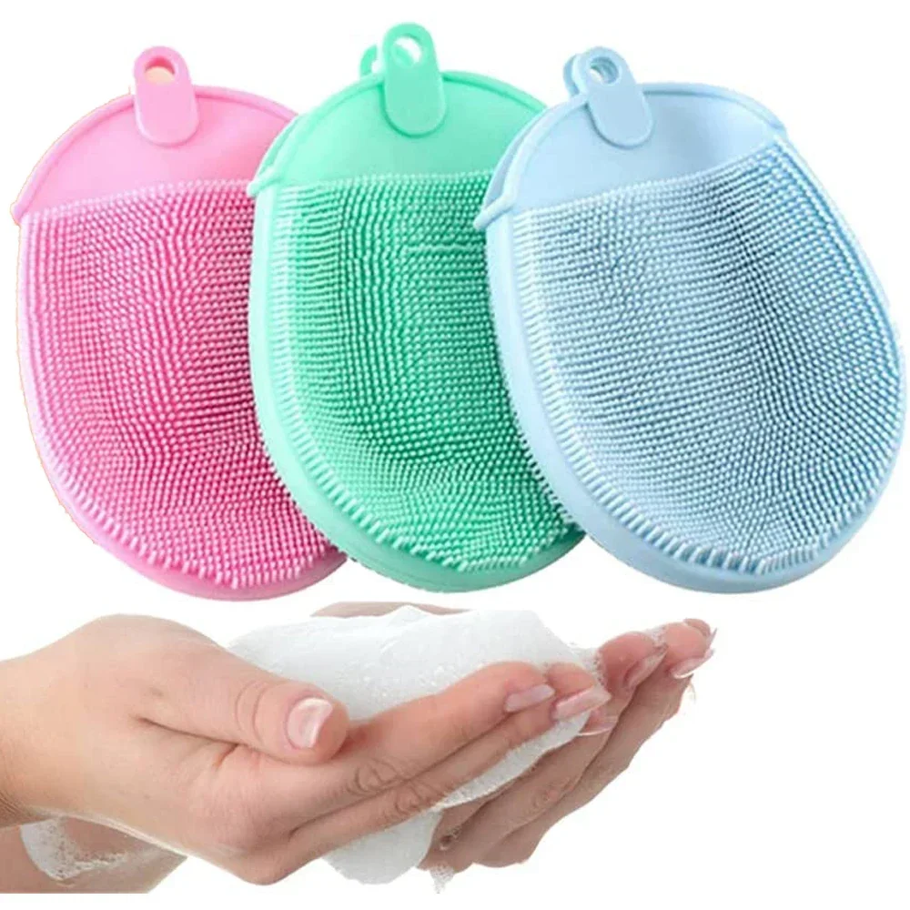 1pcs Silicone Massage Bath Brush with Hook Soft Exfoliating Bath Gloves Baby Showers Cleaning Brush Remover Scrub Showers Bubble