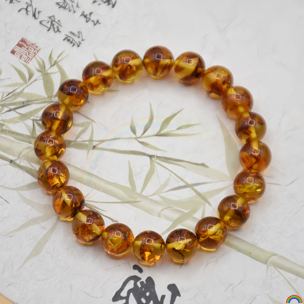 Natural Gold Flower Pendant Bracelet Amber Honey Wax Round Beads Single Circle Handstring Gift Rwbuy Brand Jewelry