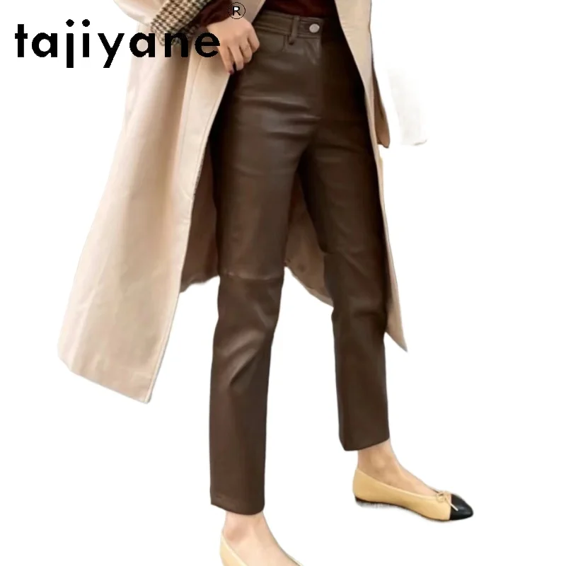 TAJIYANE Real Sheepskin Genuine Leather Pants Women Luxury 2024 Autumn Winter Clothes Pencil Leather Trousers Womens Брюки