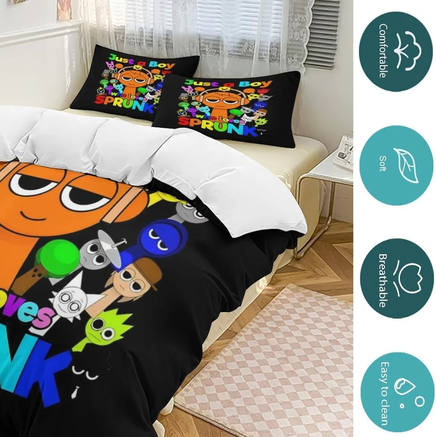 Game Sprunki Bedding Set 3D Printed Music Game Incredibox Duvet Cover Set Soft Single Twin Double Queen King Size for Kids Boys