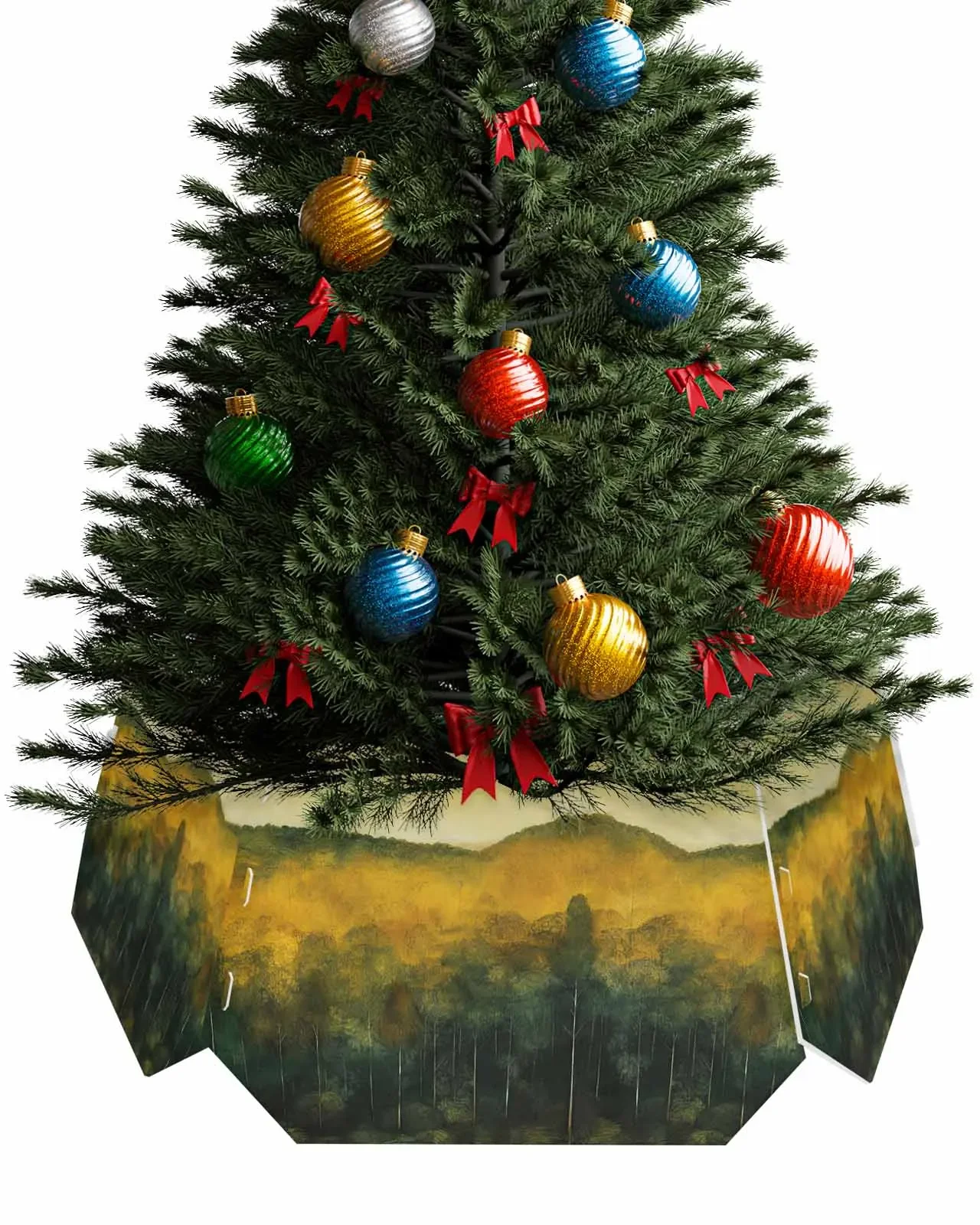 Forest Trees Sky Christmas Tree Creative Printed stereoscopic Tree Bottom Decoration Festival Party Tree Skirt