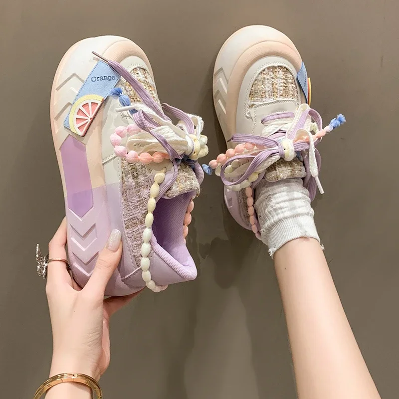 Ladies Shoes on Sale 2023 New Fashion Round Toe Lace Up Women's Vulcanized Shoes Spring Flat Outdoor Breathable Women Sneakers