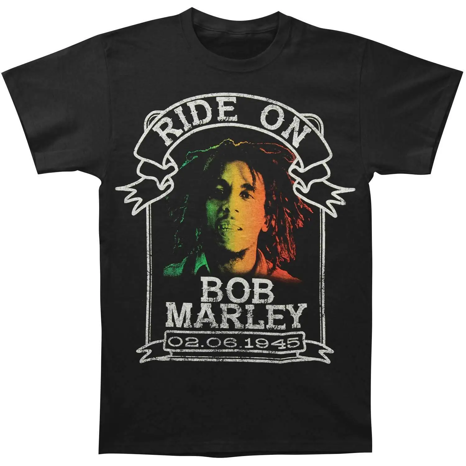 Men'S Bob Marley Ride On Ribbon T Shirt Small Black