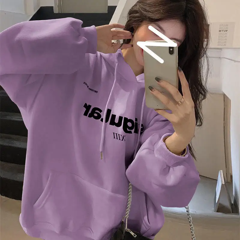Thickened Fleece Hoodie Women's Loose Fit Autumn Winter New Style Korean Version Large Size Outerwear Student Couple Clothes
