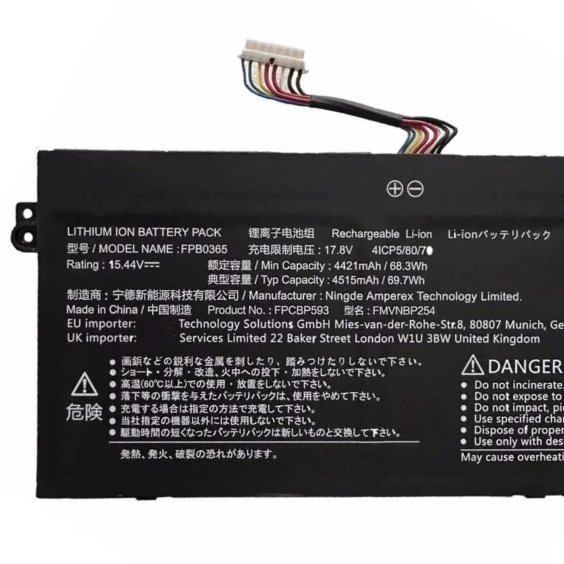 New FPB0365 FPCBP593 4ICP5/80/70 Laptop Battery 15.44V 68.7Wh 4515mAh For Fujitsu FMVNBP254