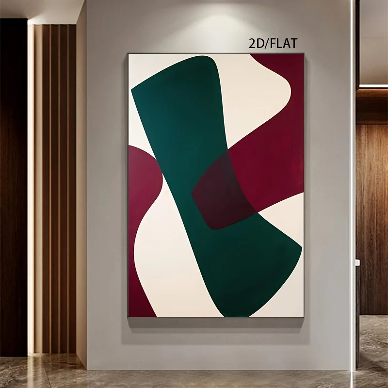 2D/FLAT, 1pc, Green and Red Abstract Pattern Background, Unframed Decorative Painting Large Size Canvas Poster, Living Room Wall