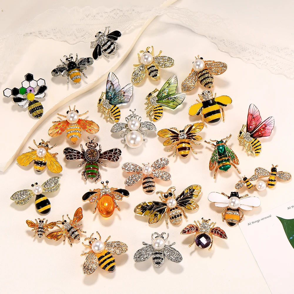 22 Styles Pretty  Proud to Bee Collection Crystal Lapel Pins Rhinestone Dust Enamel Insect Brooches For Women Dress  Jewelry