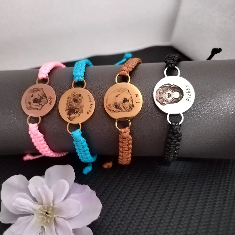 

Индивидуальный браслет с портретом домашних животных из нержавеющей стали для женщин, персонализированный браслет с изображением кошки и собаки, регулируемый браслет ручной работы для владельца, ювелирные изделия