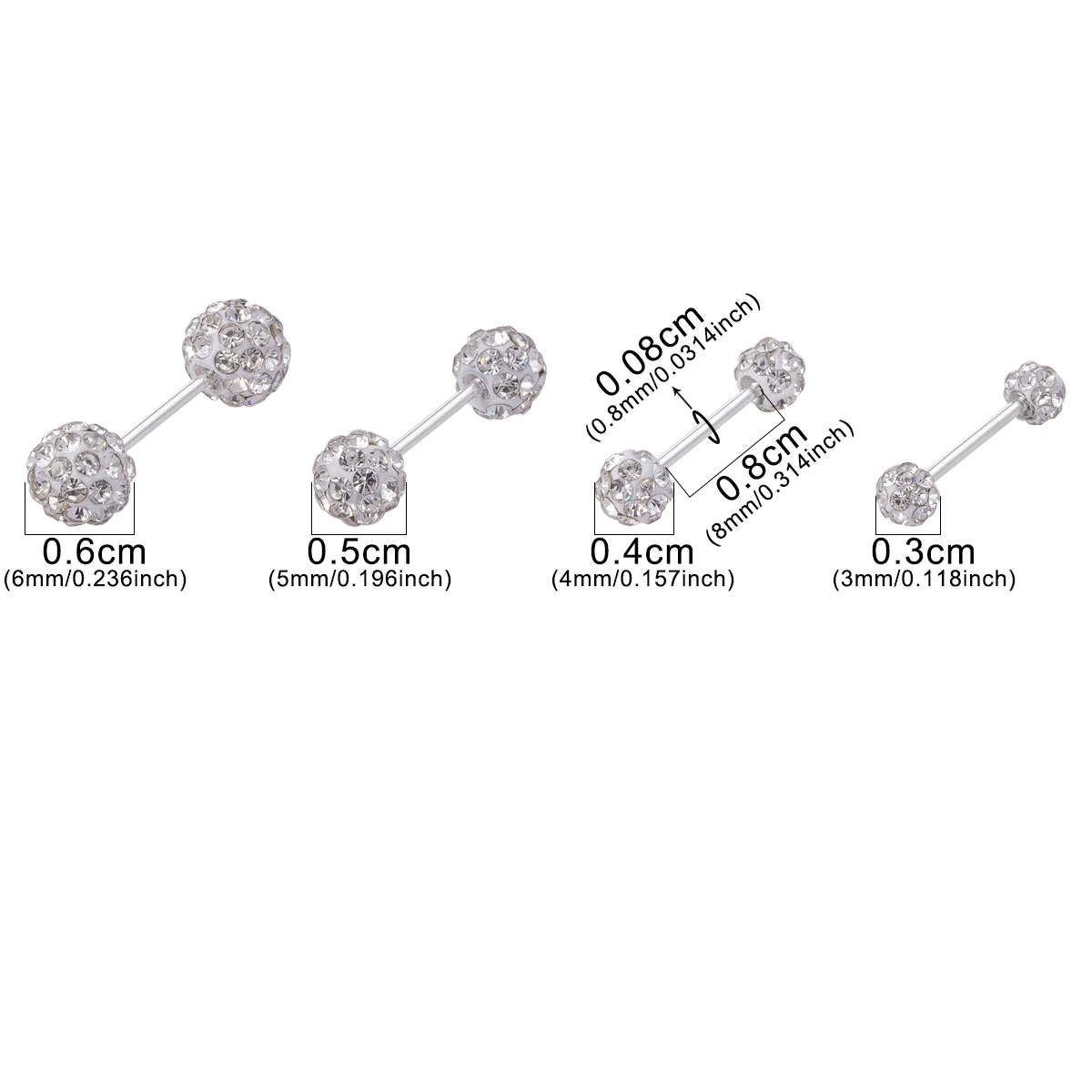 2 szt. Rhinestone Ball sztanga Piercing chrząstka ucha Helix pręt ze stali nierdzewnej Stud Tragus chrząstka kolczyki śruby biżuteria — zdjęcie 5