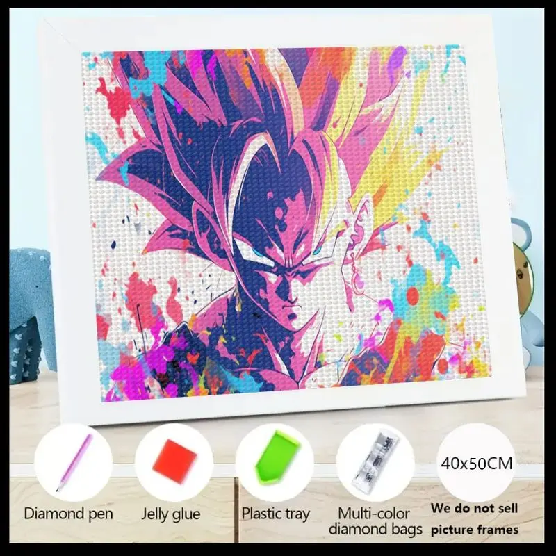 1개 드래곤볼 Z 손오공 초사이어인 5D DIY 다이아몬드 페인팅 키트, 40x50CM 풀 드릴 생동감 넘치는 팝아트 그래피티 스타일 대형 보석 페인팅