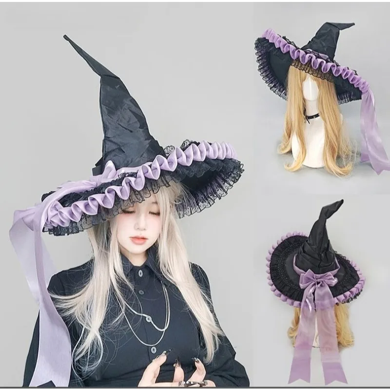 

New Arrival Lace Wizard Hat for CosplayGothic Witch Headwear for Halloween Lolita Dark Subculture Anime Convention Costume