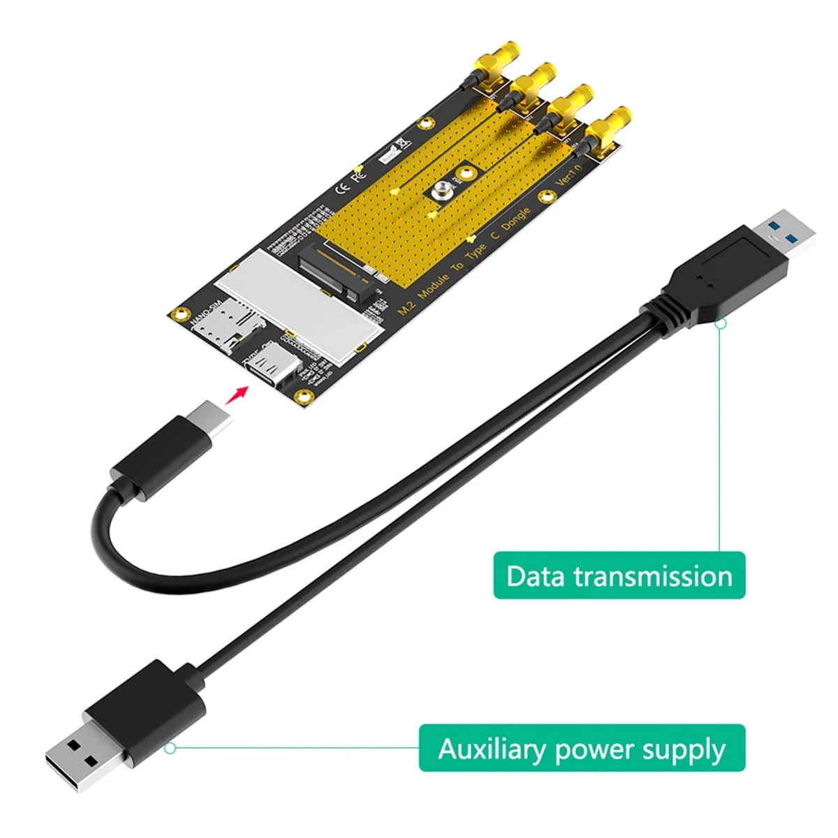 Módulo M.2 (M.2) 3G/4G/5G para adaptador tipo C /USB 3.0 com slot para cartão NANO SIM para módulo RM500Q/RM500U /GM800/ SIM8200