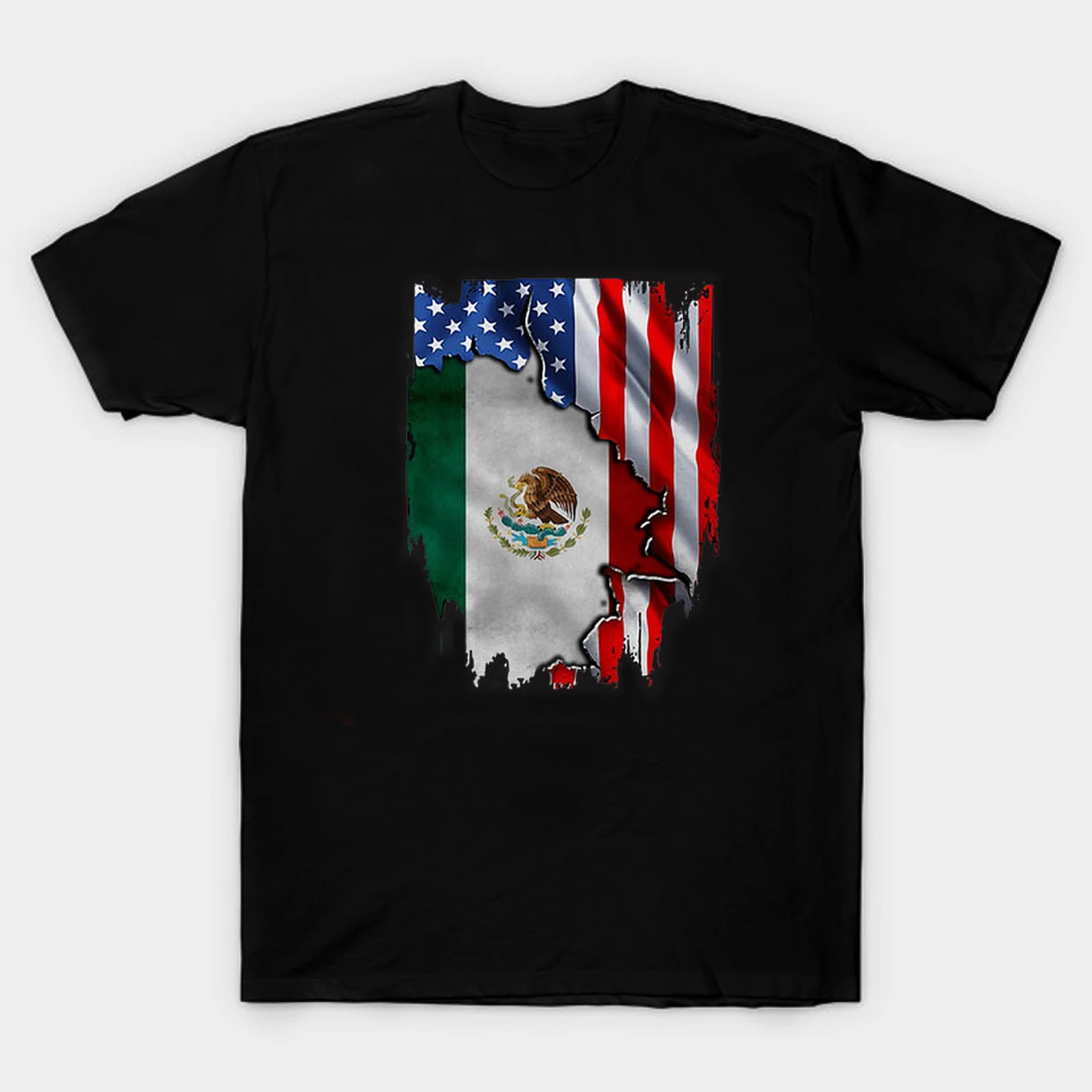 American Flag and Mexico Flag T Shirt. Short Sleeve 100% Cotton Casual T-shirts Loose Top Size S-3XL