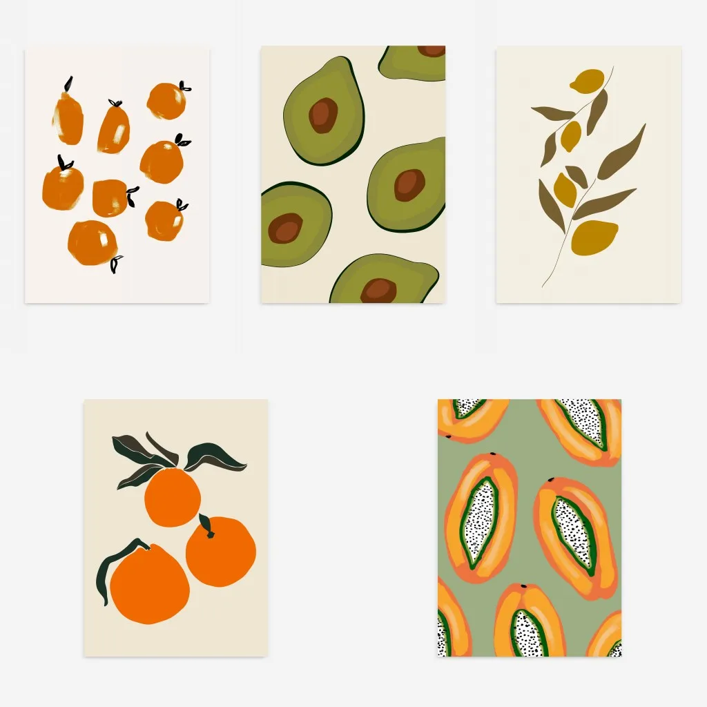 Modern Abstract Fruit Wall Art Poster Orange Lemon Avocado Papaya Print Kitchen Living Room Home Decor Canvas Painting