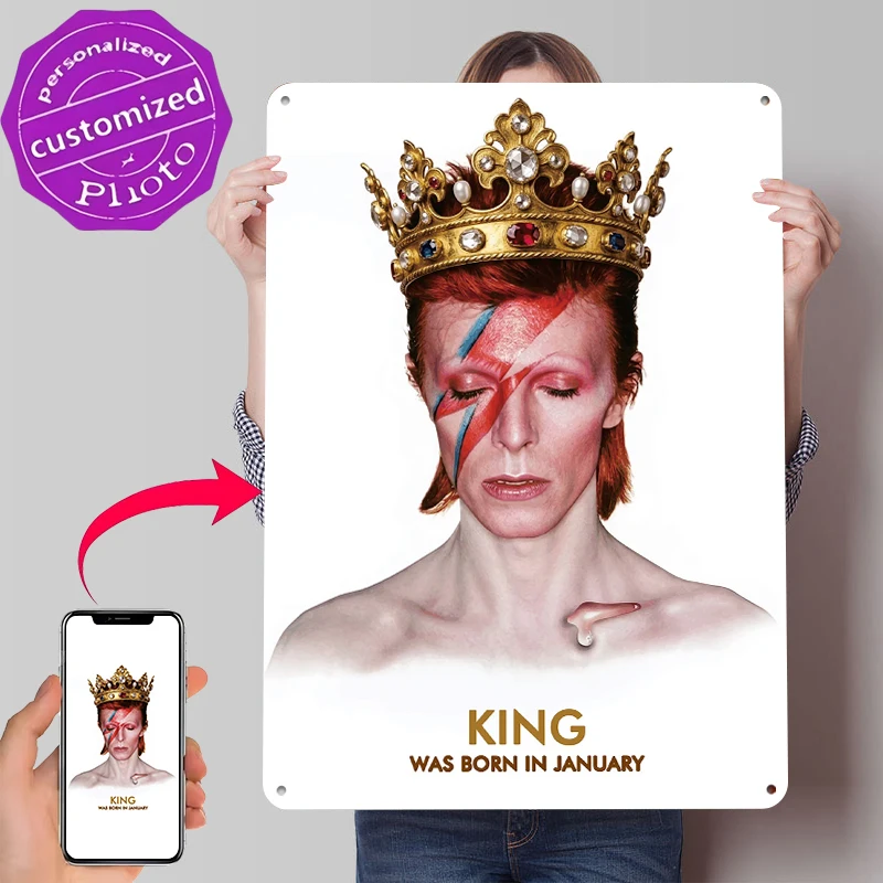 David Bowie King Portrait Tin Poster Customized Wall Art Retro Vintage Metal Signs for Fans Room Home Decoration Ornaments Decor
