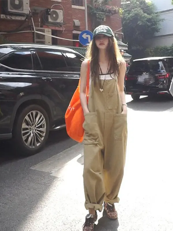 

Женский летний тонкий комбинезон цвета хаки в американском стиле, новый, маленький размер, комплект из одного предмета, длинные брюки, полиэстер