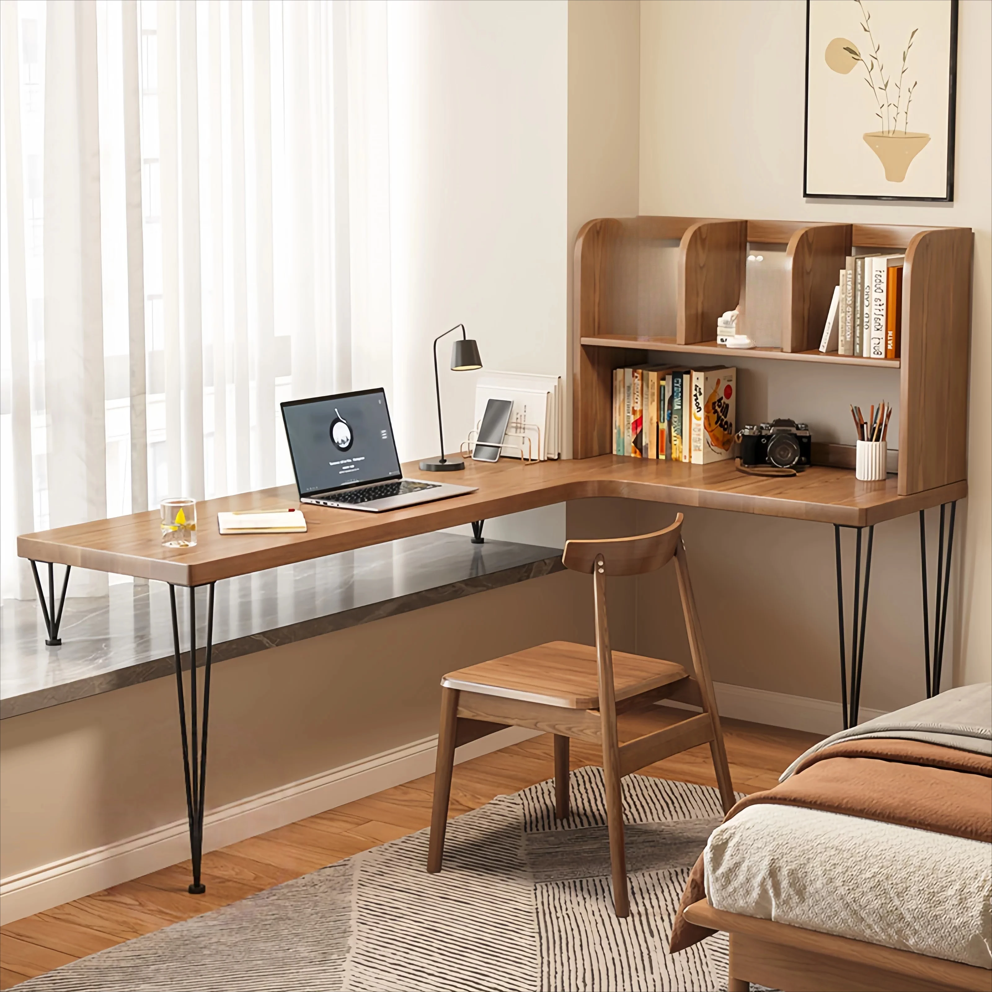 DSA corner high and low foot bay window solid wood desk household bedroom window sill long and short legs desk study table