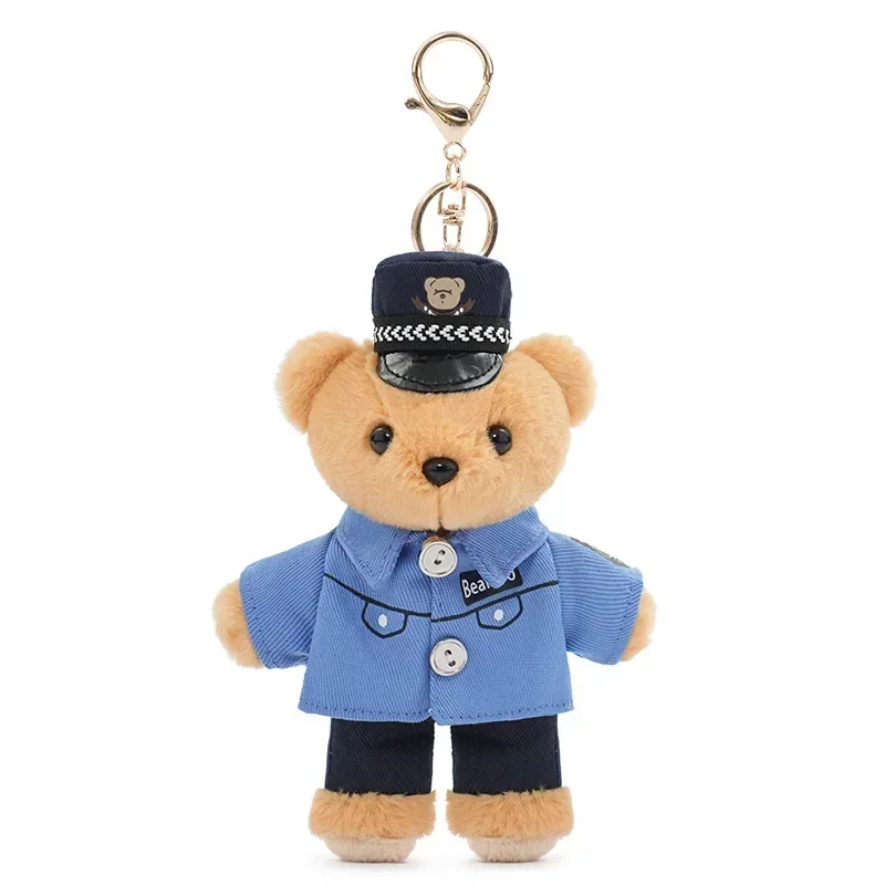 Police Teddy Bear Doll Pendant Keychain Plush Toy Hug Baby Teddy Bear Firefighter Doll 15CM