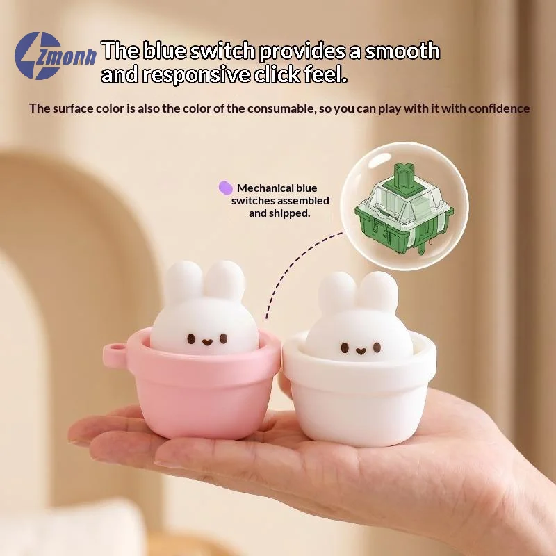 3D Printing Rabbit - 新登場！3Dプリントキーキャップクリッカーキーホルダー、漫画風ウサギキーボードキーリング、かわいいキーキャップキーホルダー、バッグチャームクリッカーキーキャップキーホルダー
