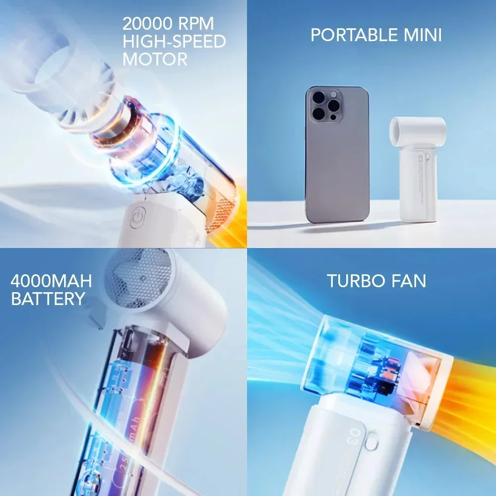 2025 novo ventilador elétrico portátil de alta velocidade usb recarregável ventilador de 3 velocidades 4000mah portátil ao ar livre mini bladeless