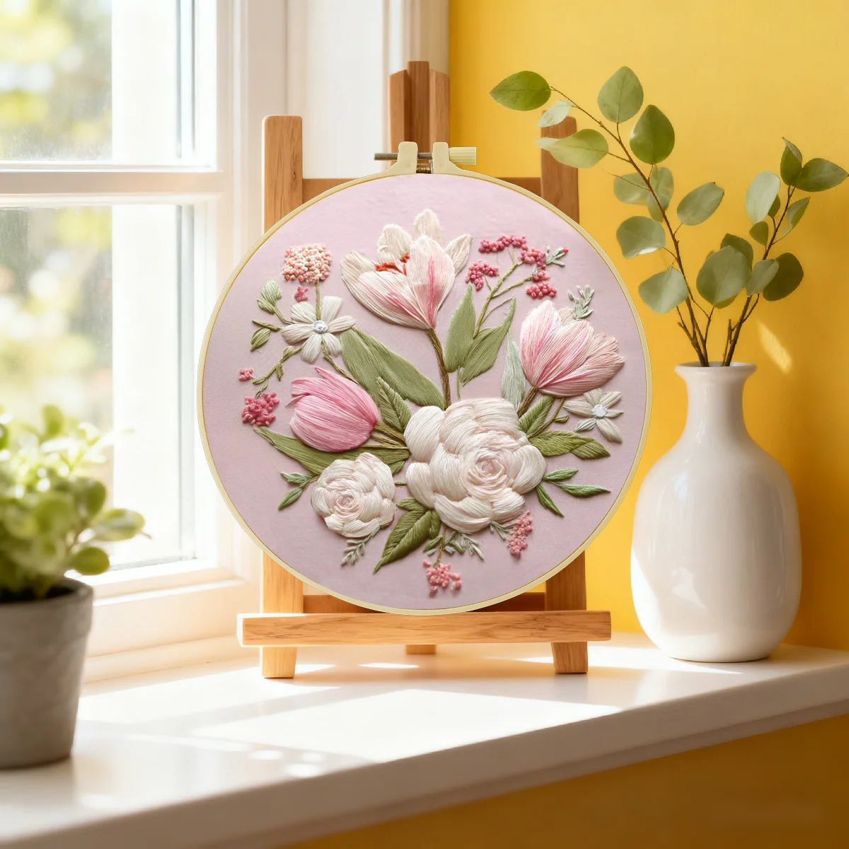 1 Stück 20X20CM/15X15CM 7,87/6,3 Zoll Stickerei-Starter-Kit DIY-Kit Heimdekoration, Rosenblumen, Stickerei-Kit – Detail 1