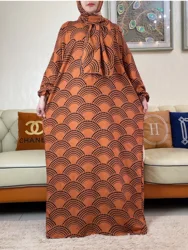 Abaya de algodão muçulmano para mulheres, oração do Ramadã, Dubai, Turquia, vestimenta feminina do Oriente Médio, vestido floral africano solto, junta de turbante, novo, 24